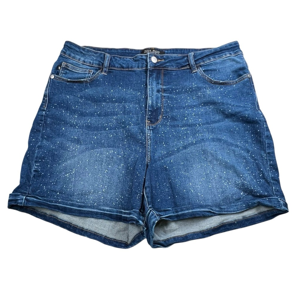 Judy Blue Womens 3XL Ava High Rise Dark Wash Splattered 5" Inseam Cuffed Shorts